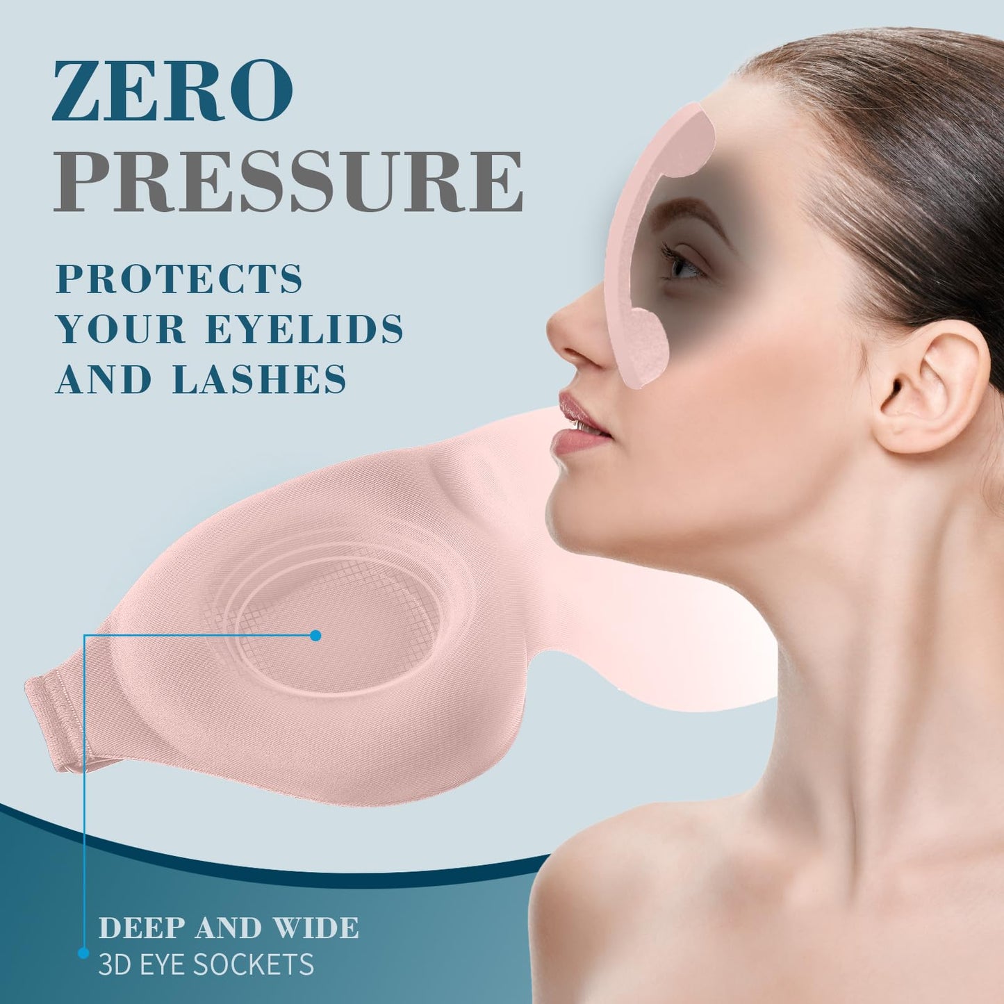 ZGGCD Sleep Mask for Side Sleeper, Light Blocking Sleeping Eye Mask for Women Men, 3D Contoured Cup Night Blindfold, Luxury Eye Cover Eyeshade with Adjustable Strap for Travel, Nap, Pink