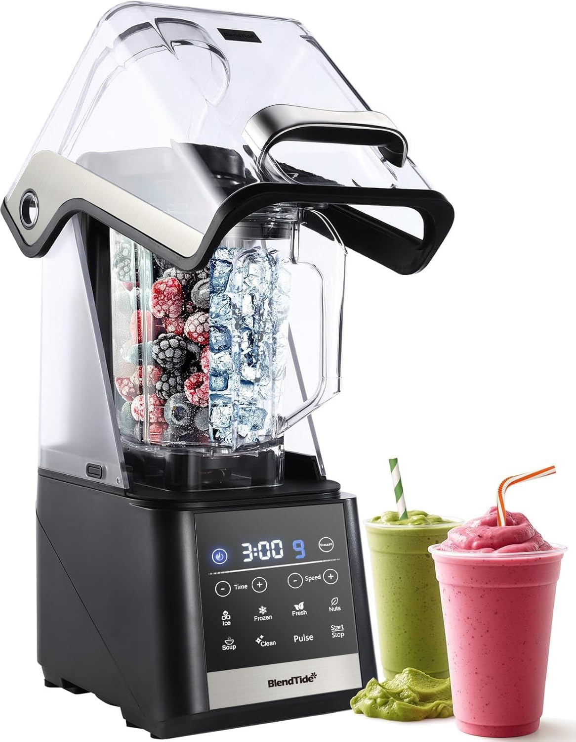 BlendTide Professional Blender 64oz, 1500W Vacuum Blender for Less Foam, Commercial Quiet Shield, Kitchen Timer, Self-Cleaning, 9 Speeds, 6 Presets for Smoothies, Frozen Drinks, Nut & Seed Blends
