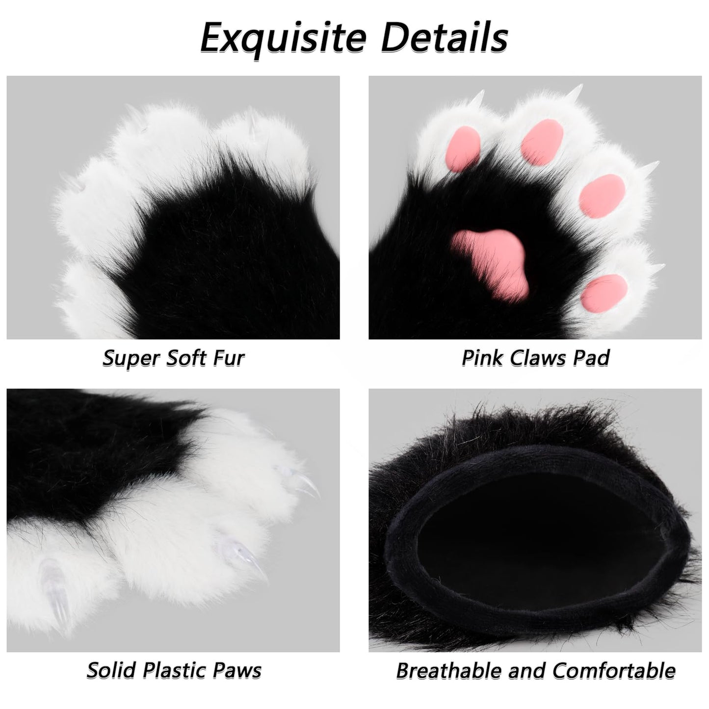 hbbhml Faux Fur Plush Furry Cat Claw Gloves Fursuit Animal Fox Paws Mittens Halloween Cosplay Costume Accessories for Adult