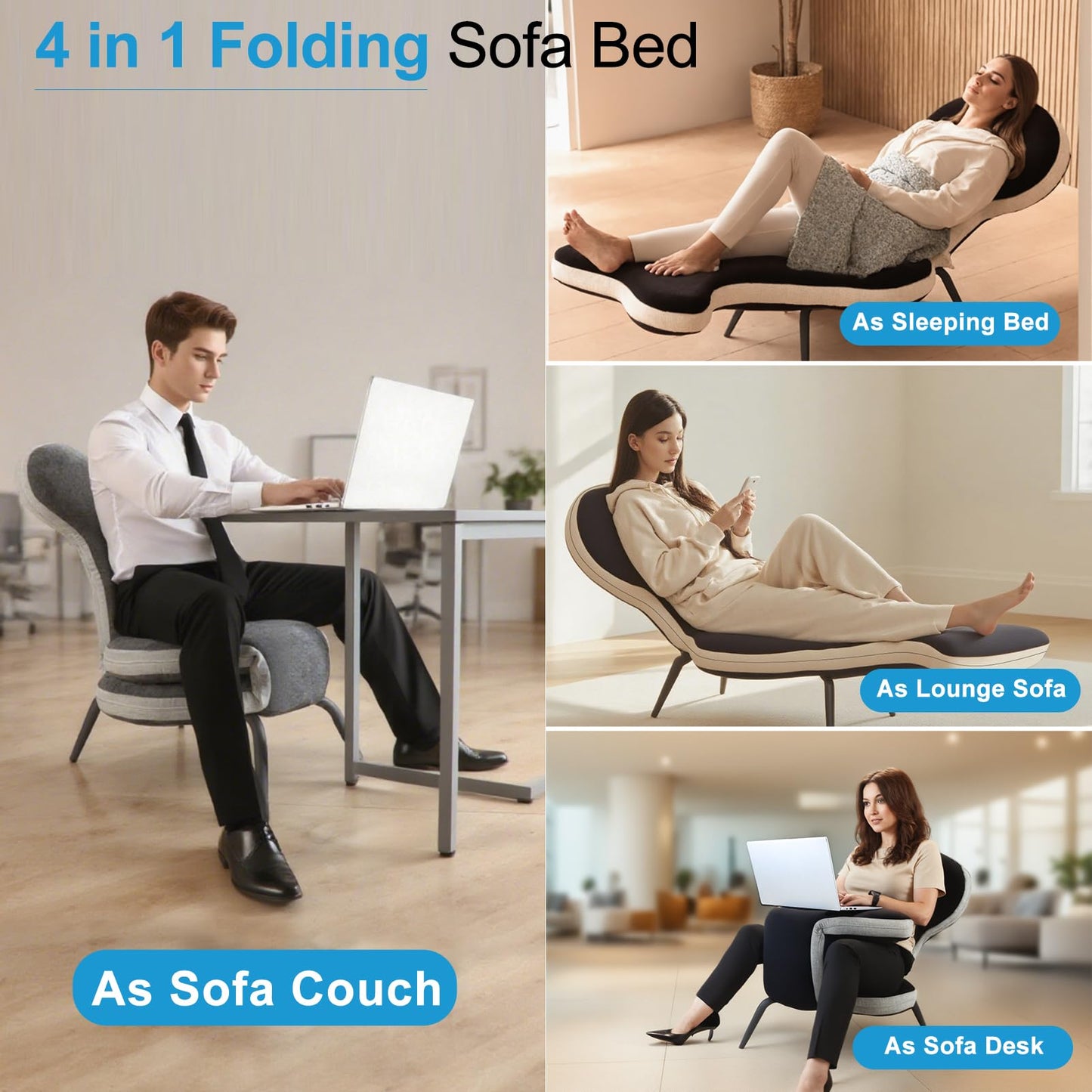 Lightdot 4 in 1 Convertible Sleeper Chair Bed Leisure Sofa with Adjustable Backrest Accent Chair Folding Portable Sofa/Chair/Bed for Living Room/Apartment/Office/Outdoor