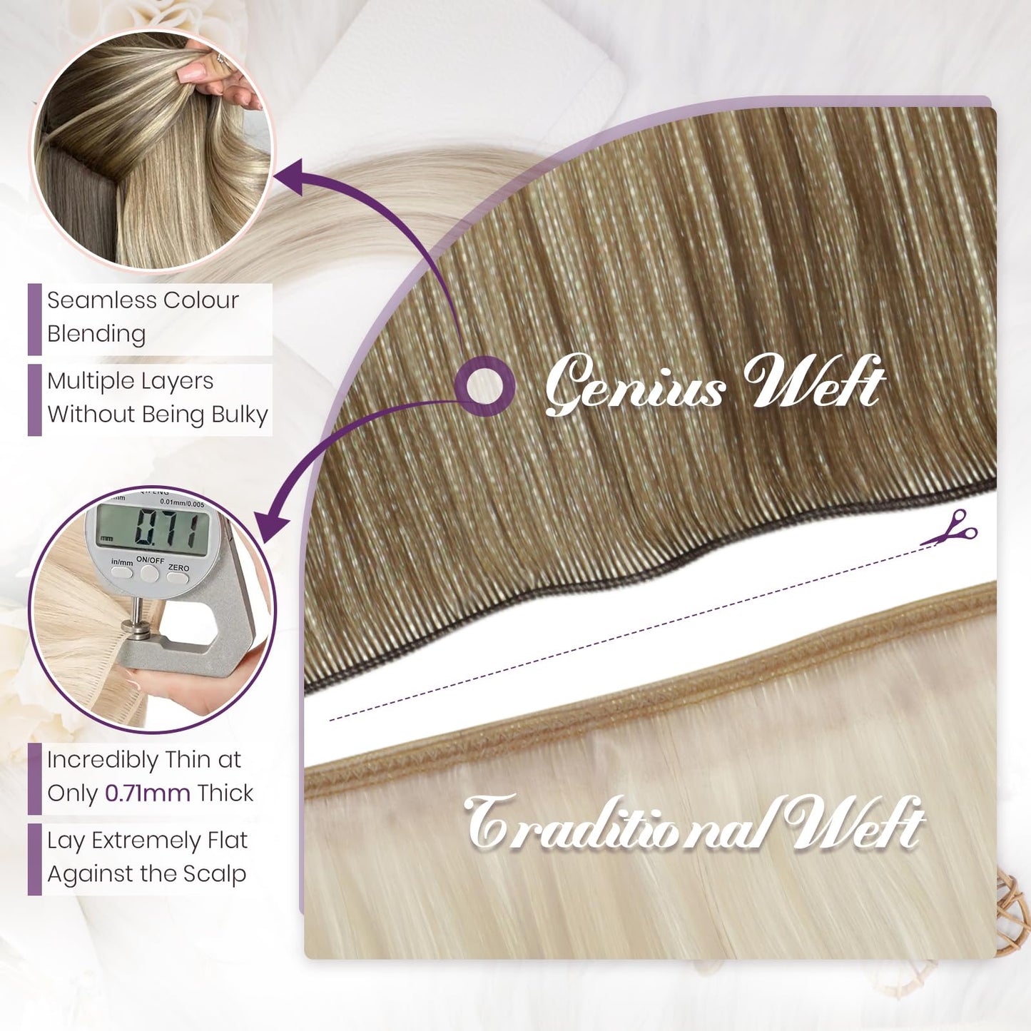 LaaVoo Genius Weft Hair Extensions Human Hair Brown Sew in Hair Extensions Real Human Hair Hand Tied Weft Hair Extensions Human