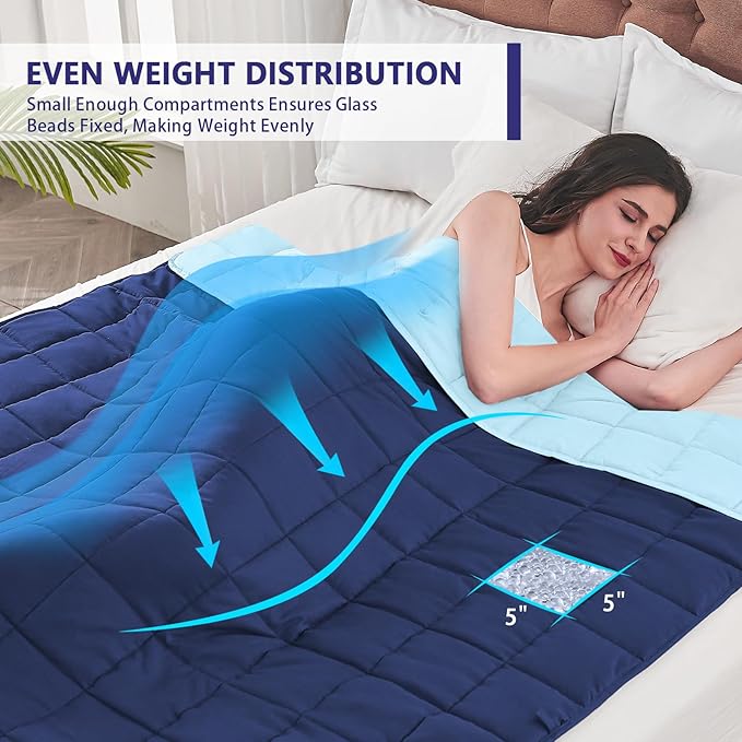 yescool Weighted Blanket for Adults (25 lbs, 88” x 104”, Navy & Blue) Cooling Heavy Blanket for Sleeping Perfect for 240-260 lbs, King Size Breathable Blanket with Premium Glass Bead