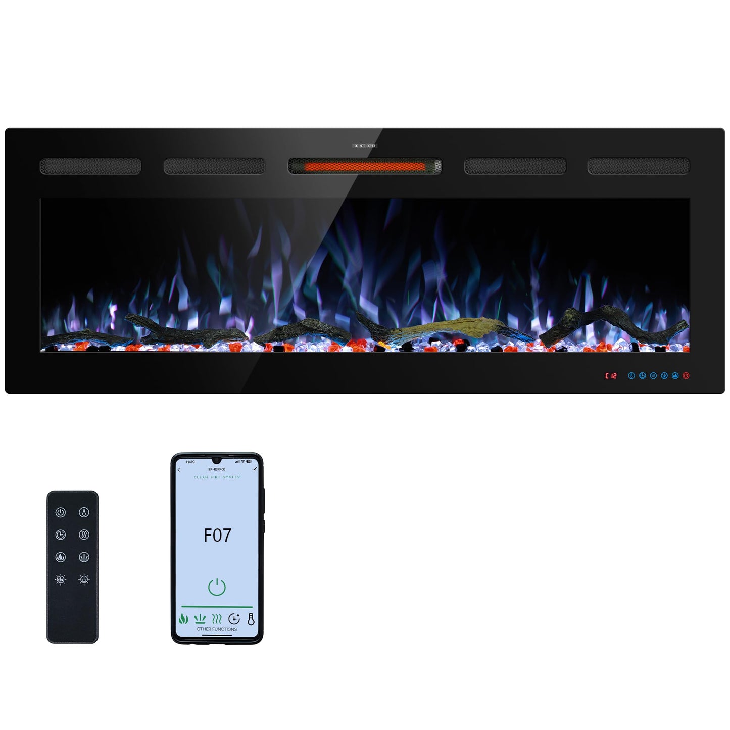 Kentsky 45" WiFi Electric Fireplace Inserts, Recessed and Wall Mounted Fireplace Heater W/Adjustable Flame Color & Brightness, Thermostat, 9H Timer, App and Remote Control, 750/1500W