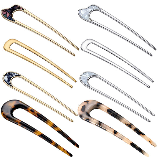 8 Pieces U Shaped Hair Pins French Pins Metal U Vintage Fork Hair Pin for Buns Women Girls Hairstyle Accessories(Cute Patterns)