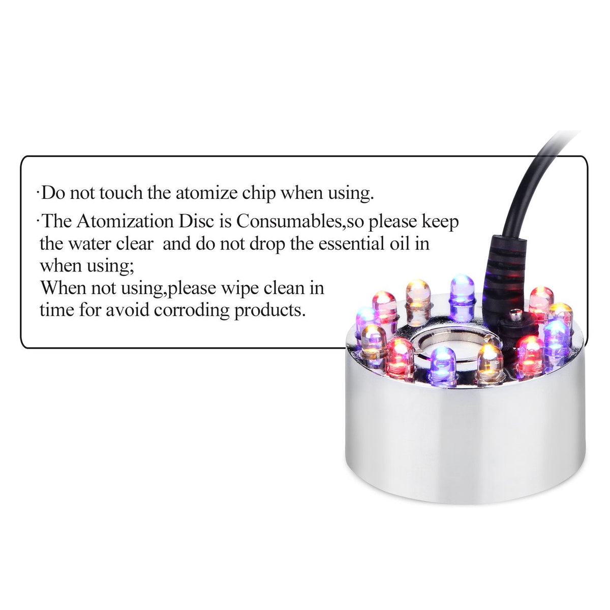 AGPTEK Aluminum Mist Maker Water Fountain Pond Fogger Air Humidifier Atomizer Mini Fog Machine with 12 Color Changing LED Lights
