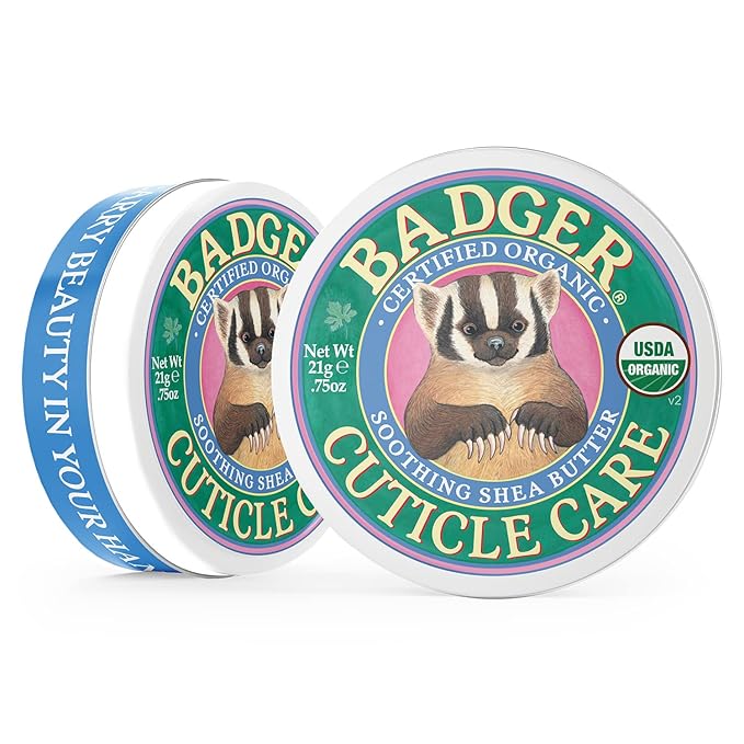 Badger Cuticle Care, 100% Organic Cuticle Cream for Natural Nail Care, Soothe & Restore Dry & Splitting Cuticles, Rich Shea Butter, Light Citrus Scent, .75oz Tin, 2-Pack