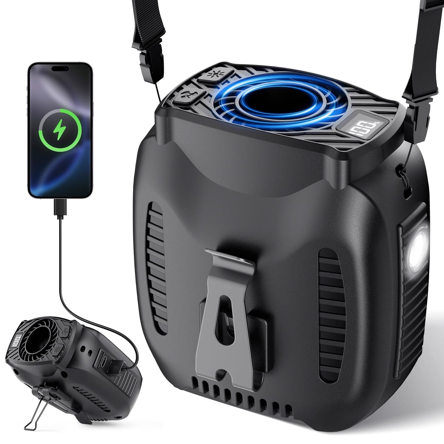 Vosfeel 16000Mah Portable Waist Fan Rechargeable, 16000Rpm 5-Speeds Strong Airflow, 48H Runtime With Flashlight, Personal Wearab