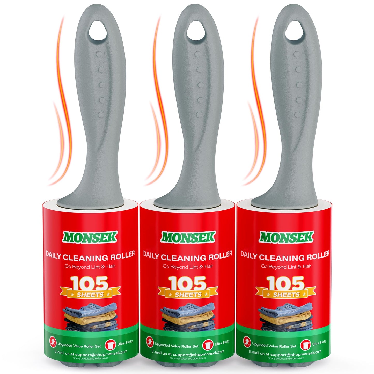 MONSEK 4X Extra Sticky Lint Roller for Pet Hair, Lint Rollers 315 Sheets Mega Value Set, Pet Hair Remover with 3 Upgraded Handle 3 Rollers, Portable Lint Remover for Clothes, Furniture, Dog & Cat Hair