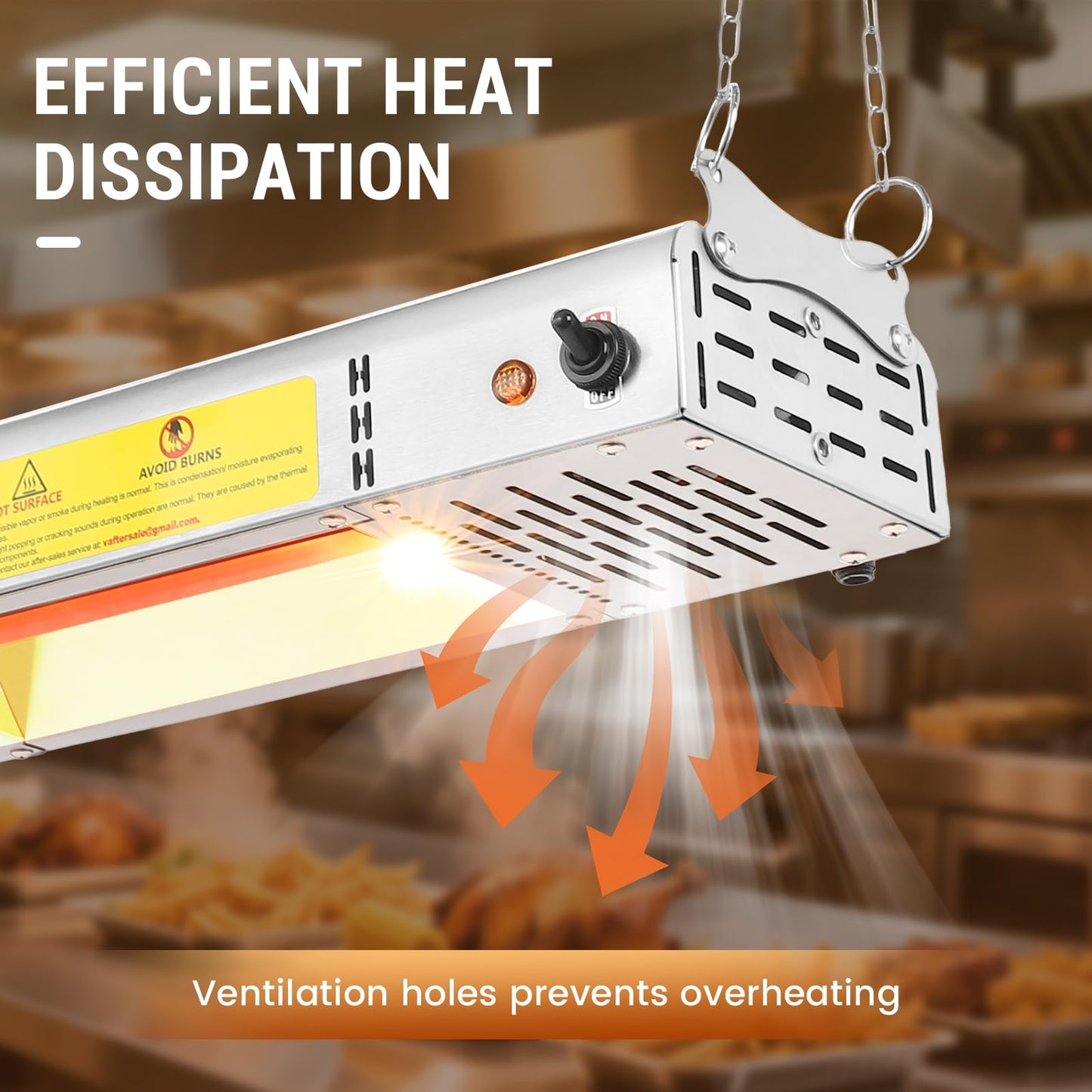 Hiteemer 60-Inch Food Heat Lamp, 1450W Commercial Food Warmer Electric Strip Heater Overhead Stainless Steel Catering Heating Lamp for Buffet Restaurant Parties Kitchen, Silver 115V