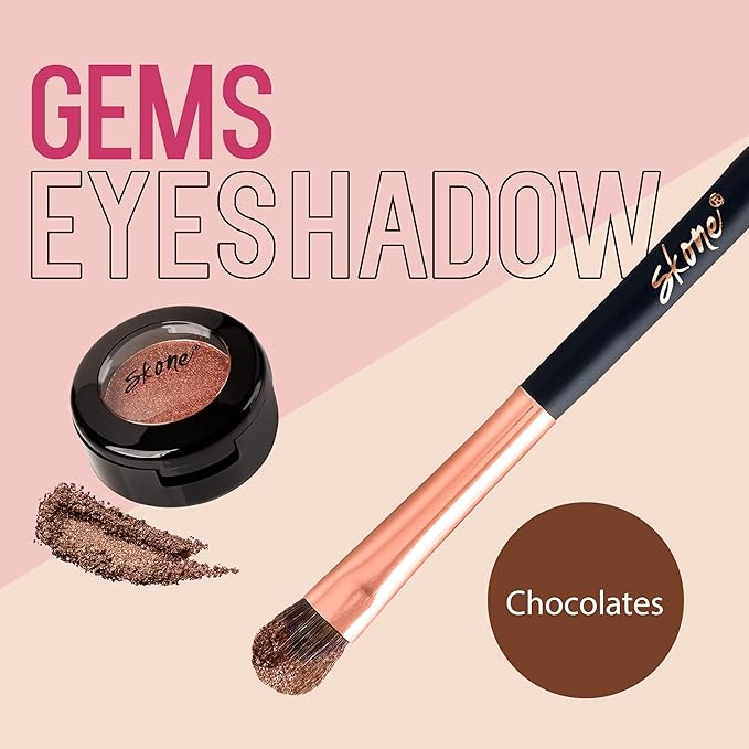 Skone Cosmetics Gems Eye Shadow, Highly Pigmented, Longwear Eye Makeup, Single Eyeshadow with Pro Shimmery Finish - Ultra-Blendable, Slightly Shimmer Shades - Brown Eyeshadow - Chocolate