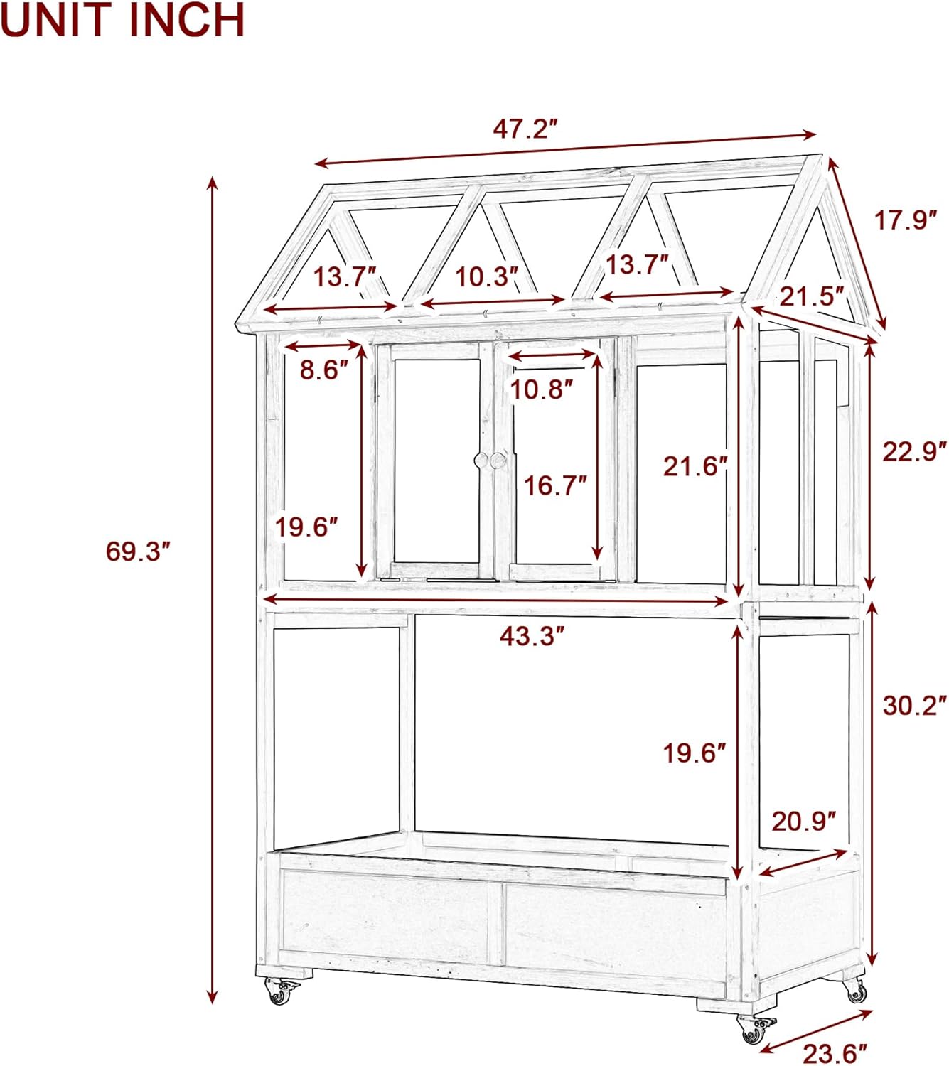 Greenhouse Cold Frames with Wheels - Adjustable Shelves Portable Cold Frame for Balcony/Patio, UV-Resistant Indoor Outdoor Plant Growing Cabinet (Large, Heavy-Duty) (White)