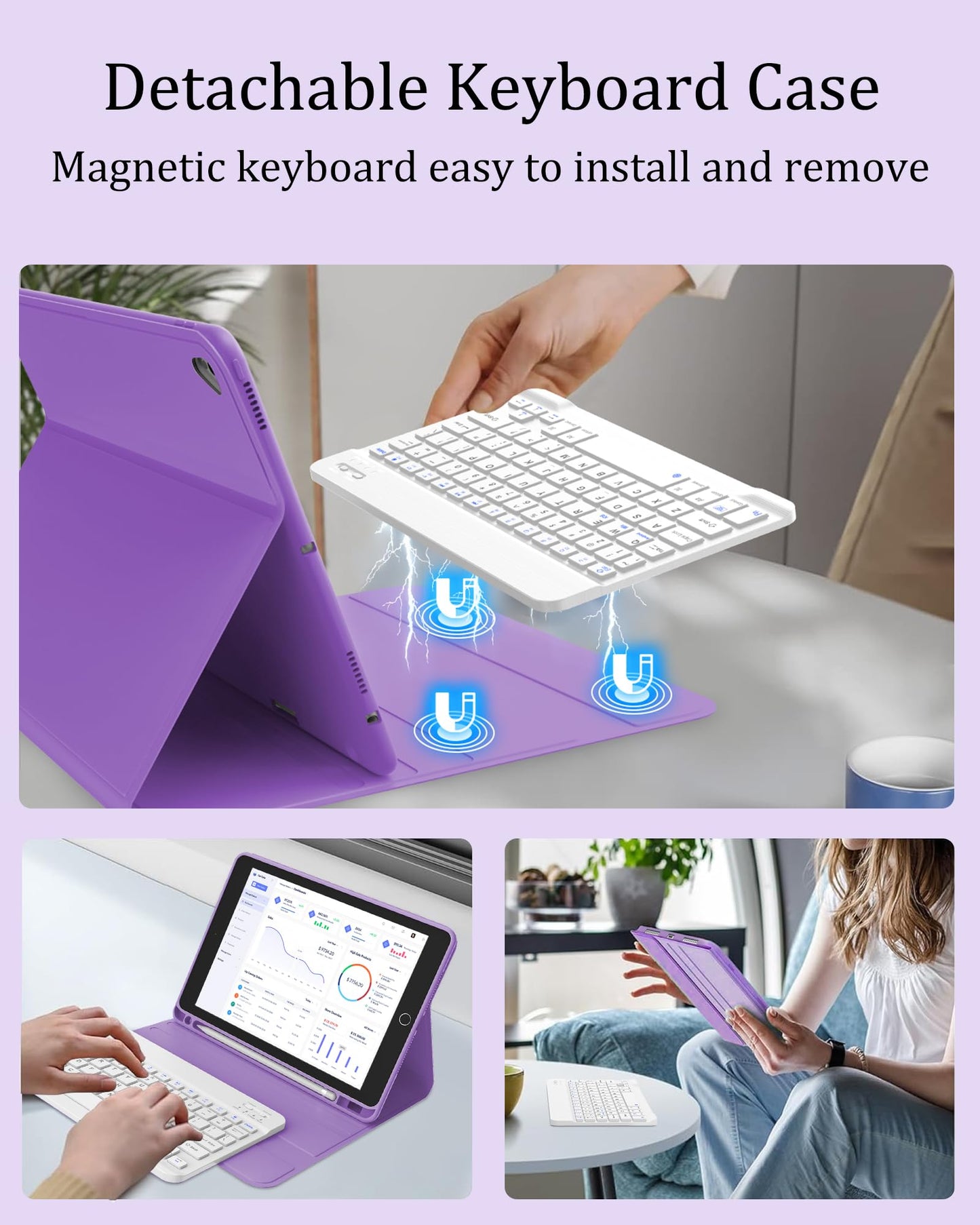 Keyboard Case For Ipad 9Th Generation 2021 10.2 Inch, Detachable Wireless Rechargeable Keyboard For Ipad 8Th/7Th Gen, Slim Folio