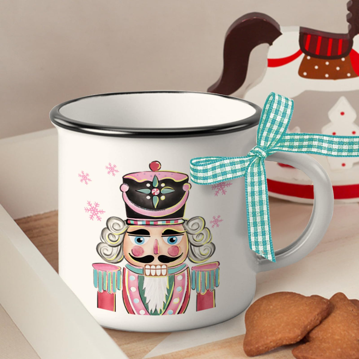 Paayna Merry Christmas Nutcracker Mini Coffee Mug Set of 3, White Xmas Tree 5 oz Mini Coffee Cups for Tiered Tray Decor, Winter Holiday Kitchen Coffee Bar Decorations Housewarming Gift