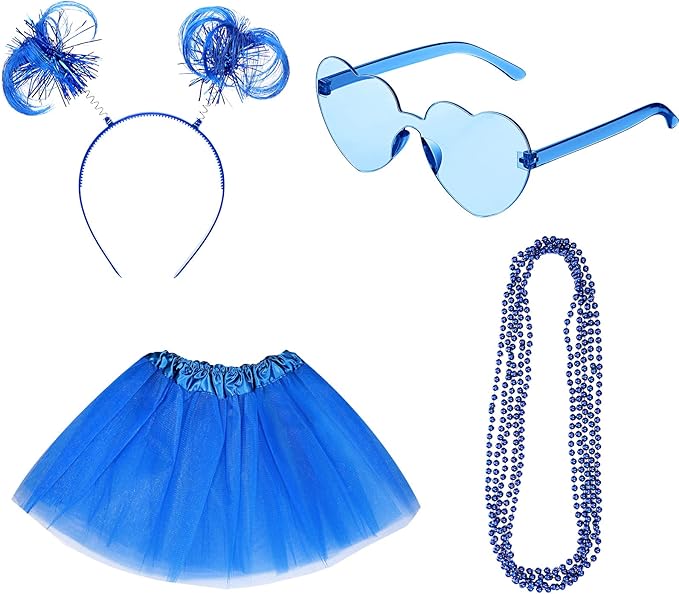 Canlierr Women Tutu Costume Set Include Headband Necklace Sunglasses 5 Layered Multicolor Tulle Skirt for Party