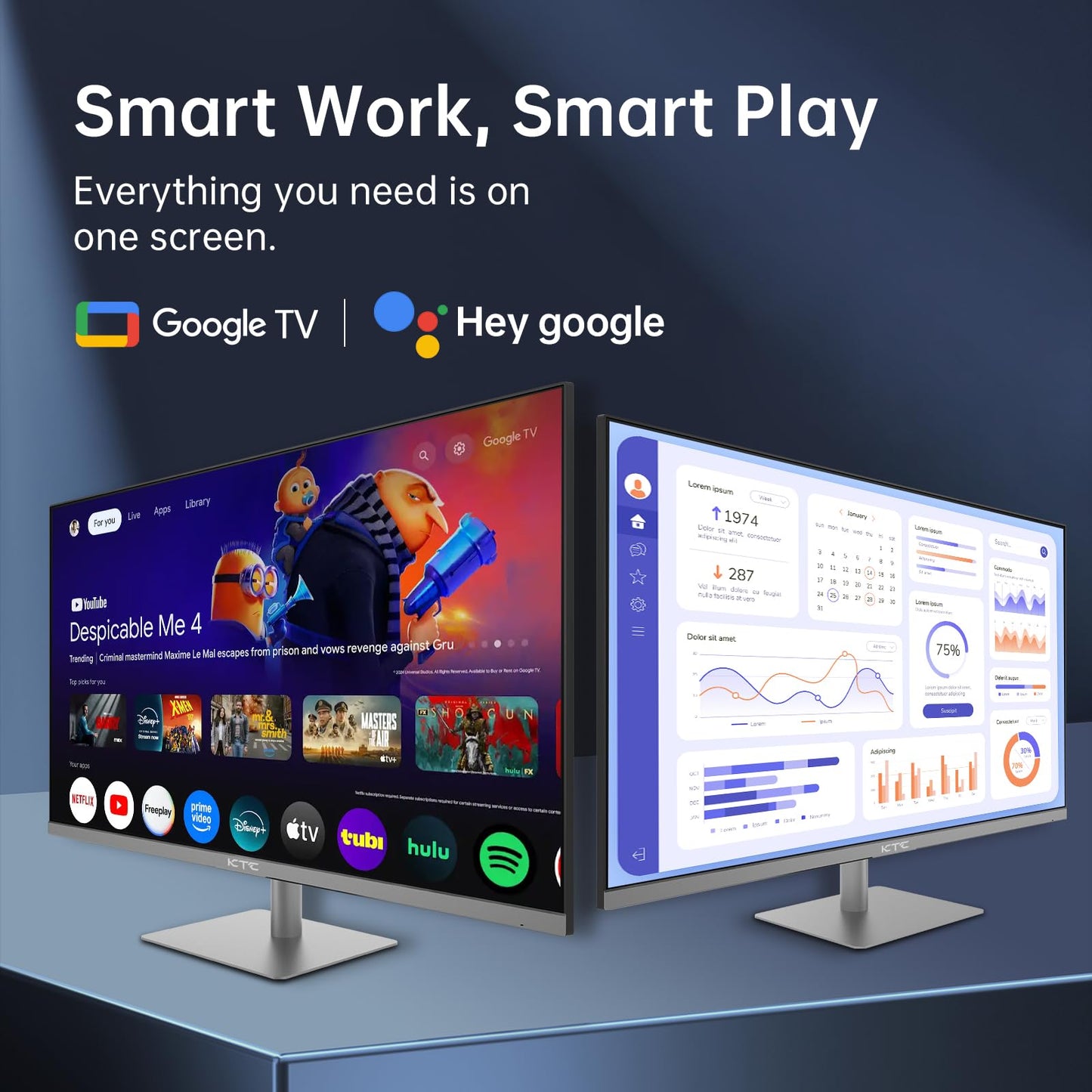 Ktc 32 Inch 4K Smart Monitor With Google Tv System Uhd 3440X2560P Hey Google Voice Remote Netflix Licensed Dolby Audio Hdr Kvm T