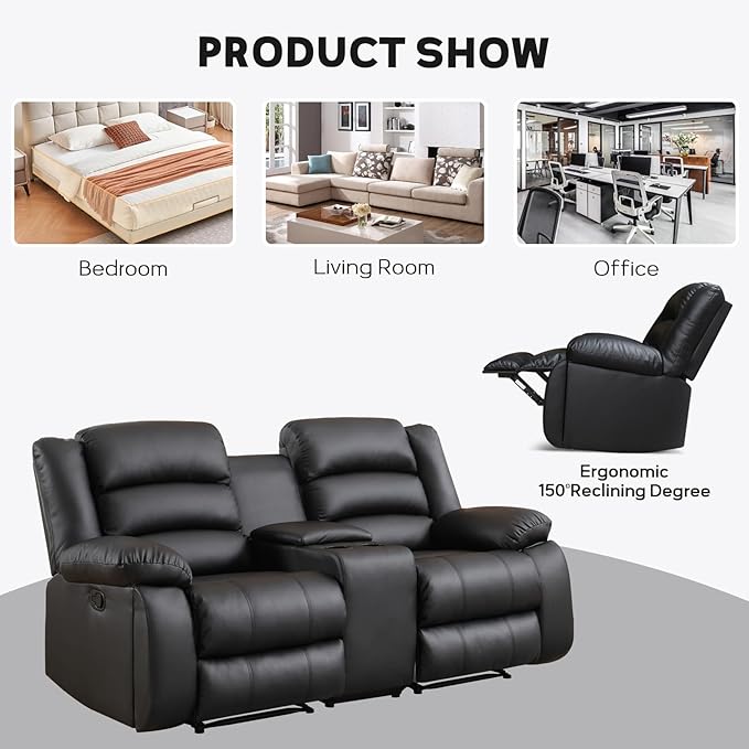EBELLO Faux Leather Manual Reclining Sofa Set, Recliner Chair, Loveseat, Black