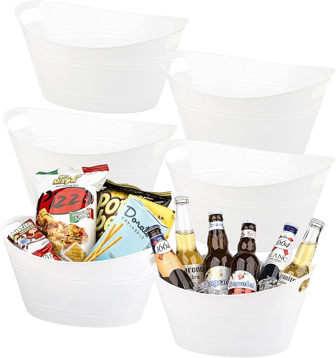 Tiawudi 6 Pack Plastic Oval Storage Tub, Ice Bucket for Wine, Beer and Champagne, Bottle Drink Cooler for Parties, Storage...
