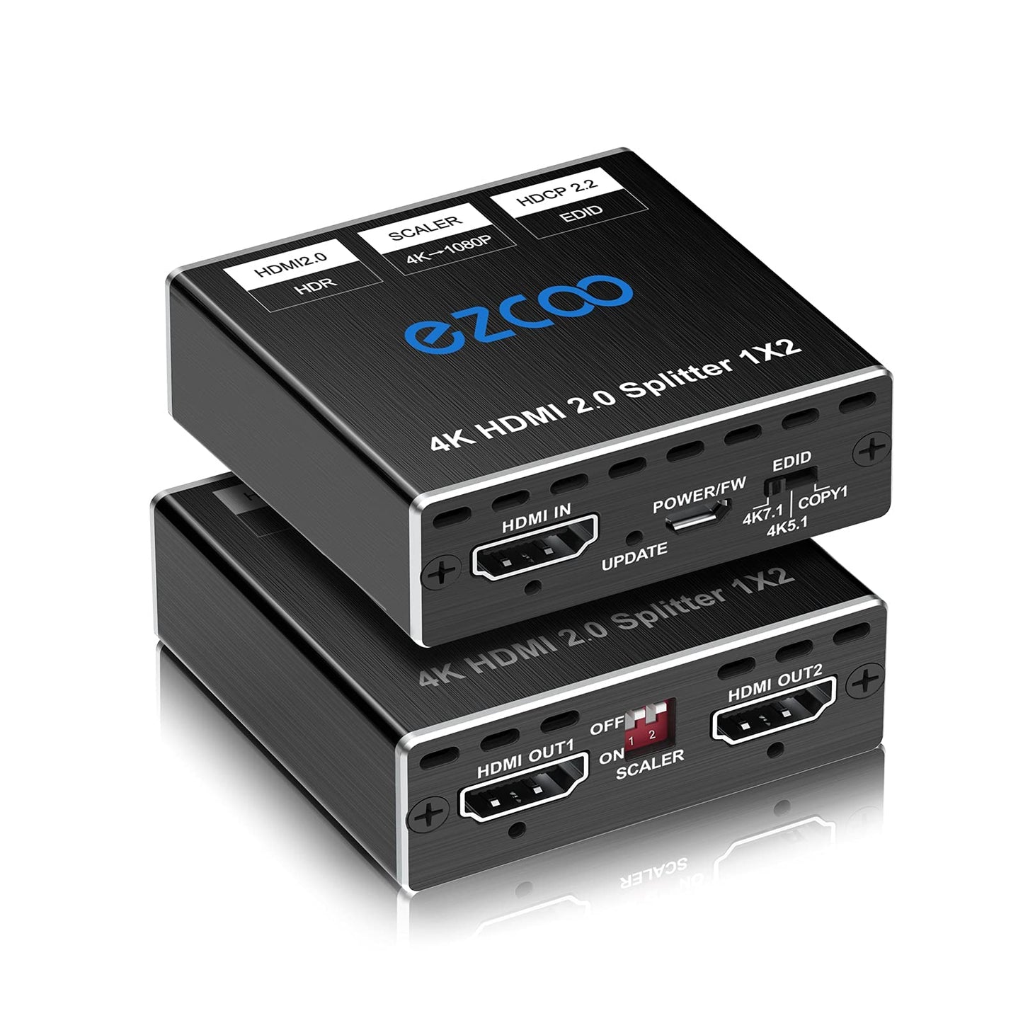 HDMI Audio Extractor SPDIF 5.1CH Stereo 2.1CH,4K 60Hz Atmos CEC EDID Switch Fit Various Video with 4K HDMI Splitter 1x2 Down-Scaler 4K 1080P in Sync, EDID Switch for Game Player PS 5 1080P 120Hz