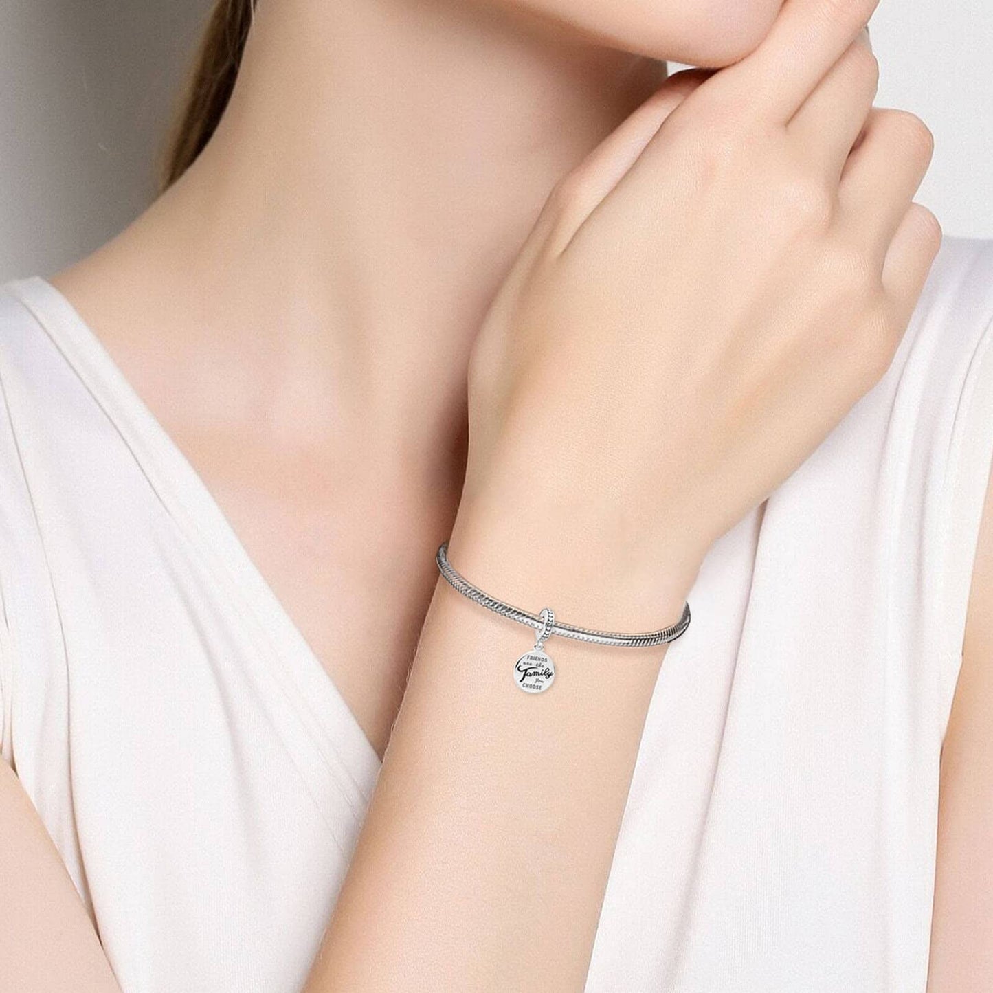 VALGACLS Best Friend Charms for Bracelets - Sterling Silver 'Are Family' Charm