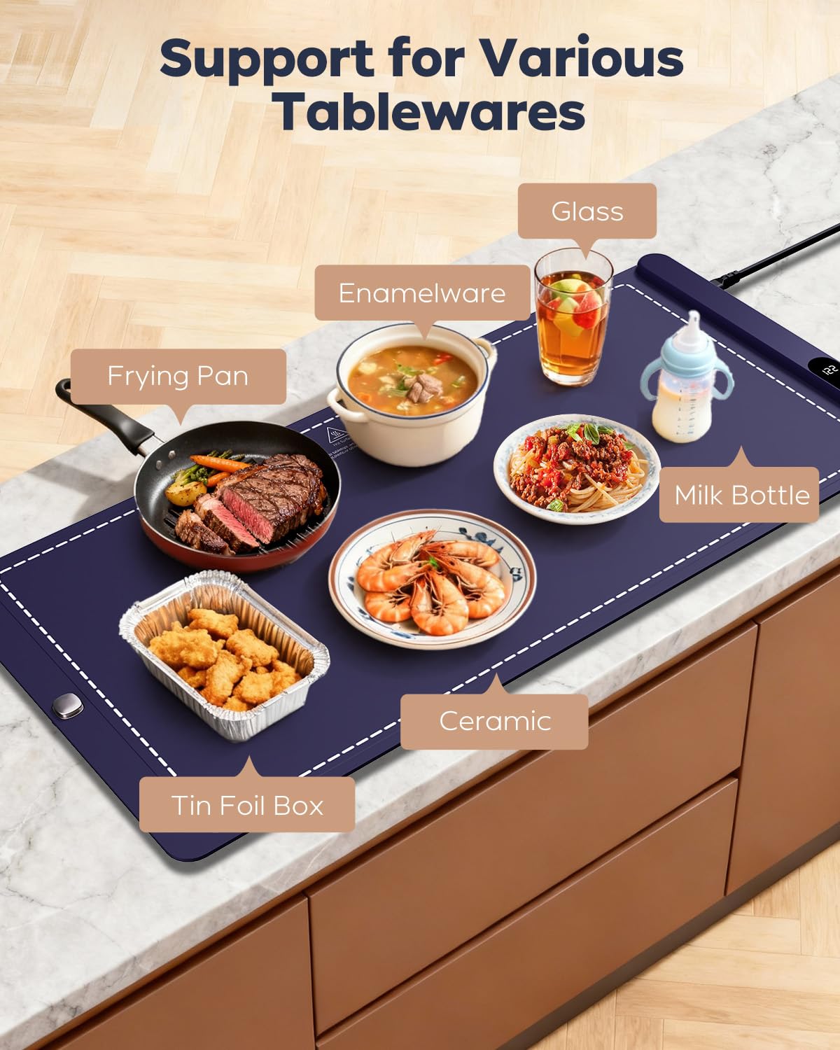 Extra Large Food Warming Mat for Buffet,5s Full Surface Heating,Electric Warming Tray with 3m Power Cord,Roll Up Warming mat for Food,6 Level Adjustable TEM&6H Timer,Auto-Off (Blue, 35.8"×15.8"×0.9")