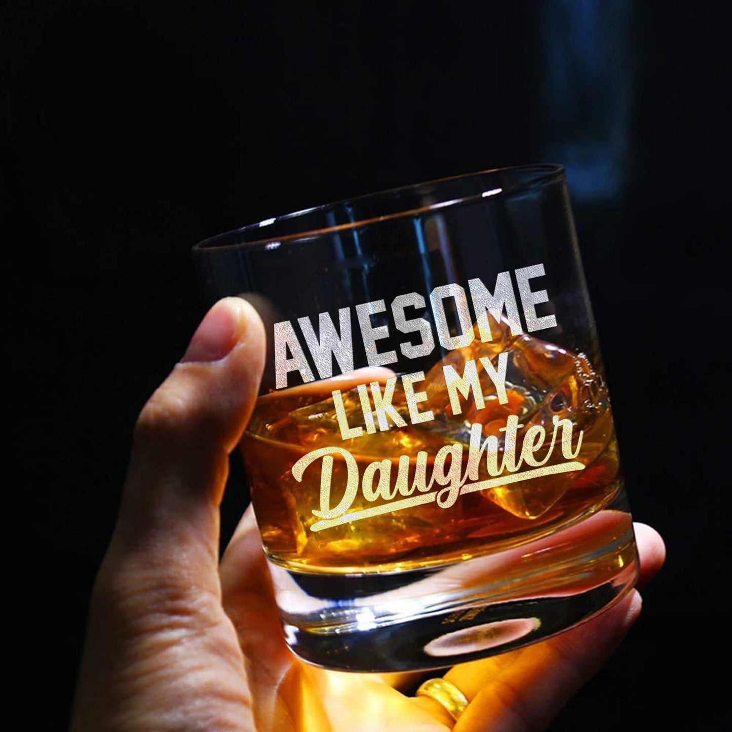 MINIVINE Dad Gifts From Daughter for Fathers Day - Cool Fathers Day Presents - Funny Birthday Gifts for New Girl Dad - Awesome Like My Daughter 10oz Whiskey Rock Glass