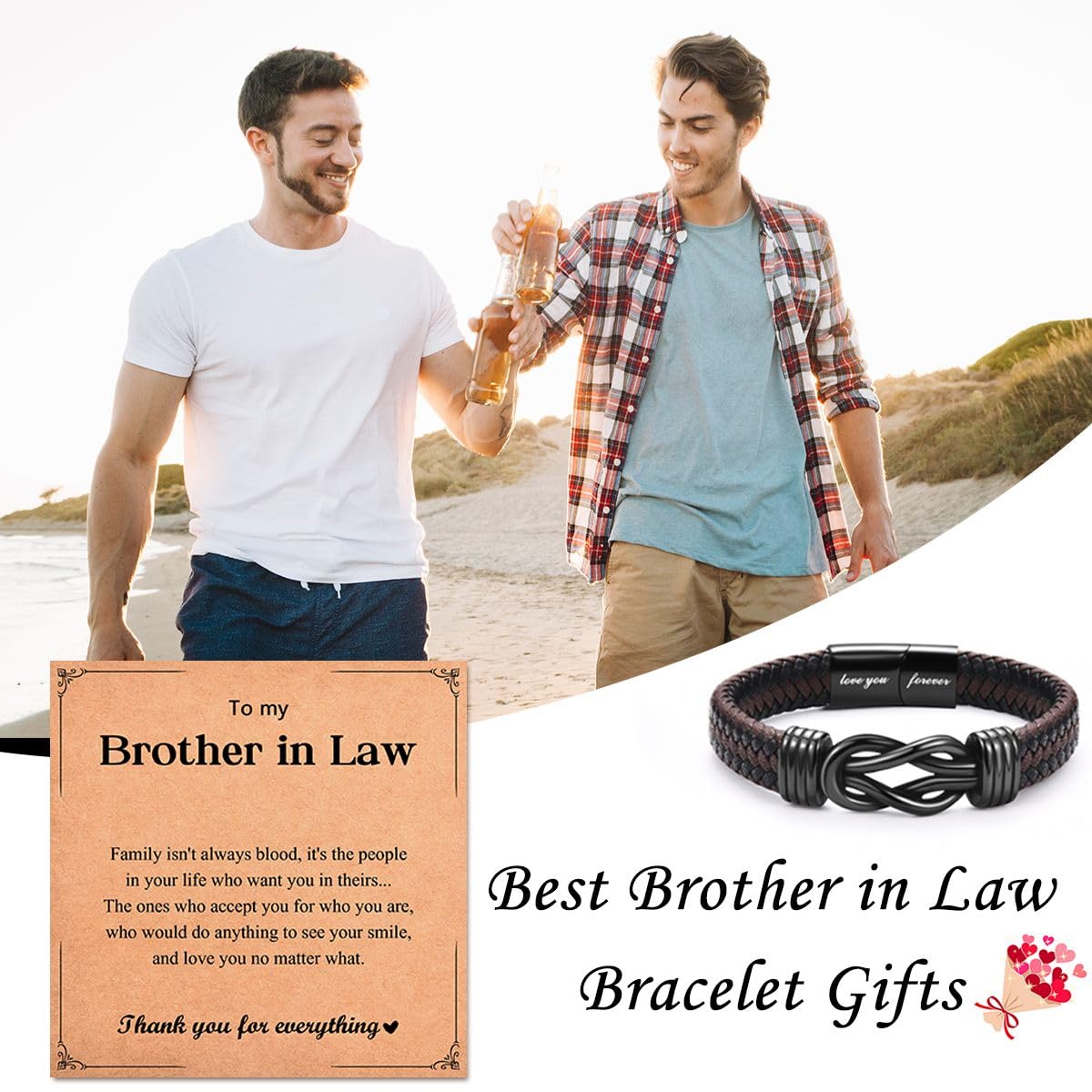 Leyung Christmas Birthday Gifts for Brother in Law, Leather Knot to My Brother-in-Law Bracelet, Best Cool Jewelery Gifts for Men Teenage Boys