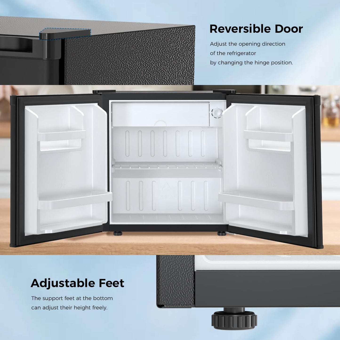 Antarctic Star 1.7 Cu.Ft Compact Refrigerator with Freezer,Adjustable Thermostat,Removable Glass Shelf,Single Reversible Door Mini Fridge for Bedroom,Office,Dorm,Black