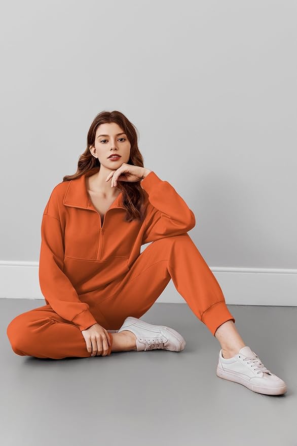 PINSPARK 2 Piece Sets for Women 2025 Fall Travel Outfits Long Sleeve Tracksuit Joggers Sets Half Zip Sweatsuit Matching Set