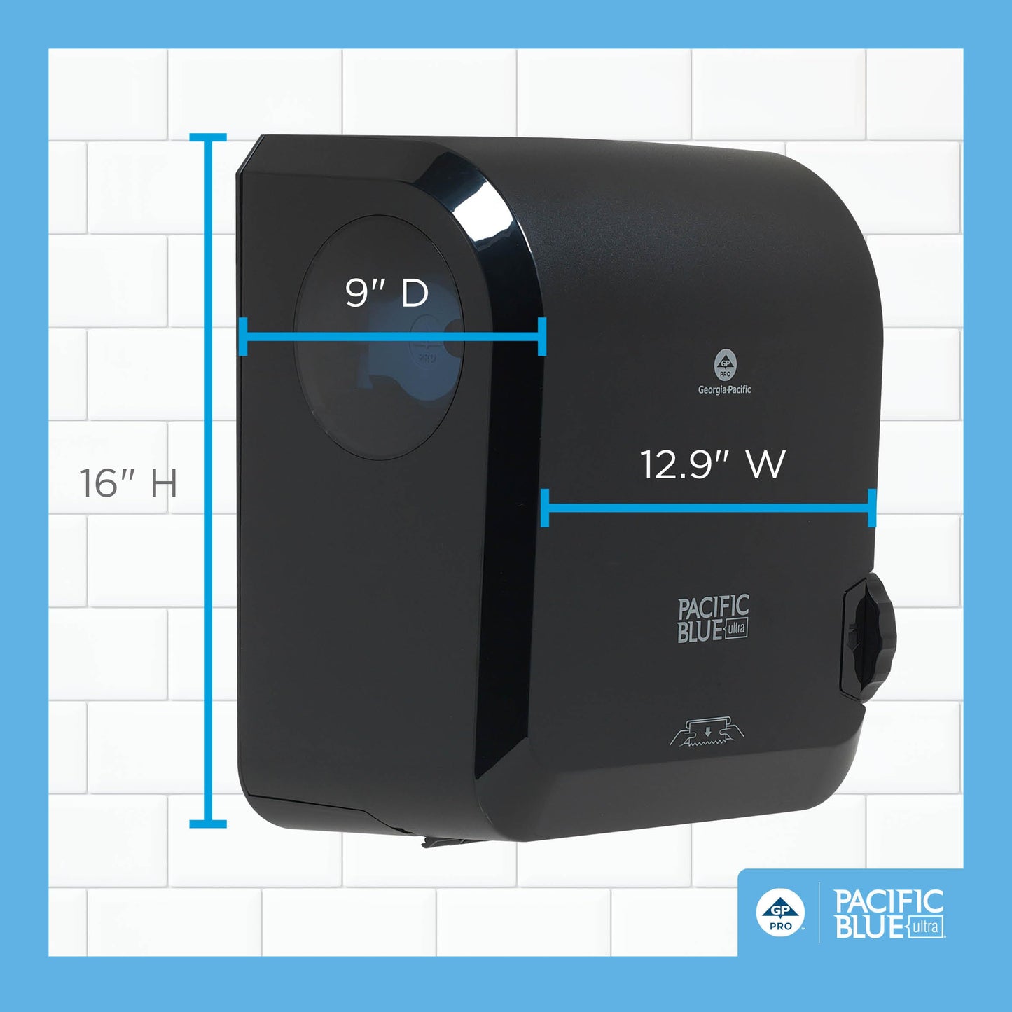 Georgia-Pacific Pacific Blue Ultra 8" High-Capacity Mechanical Touchless Paper Towel Dispenser by GP PRO (Georgia-Pacific), Black, 59589, 12.9" W x 9" D x 16" H, 1 Dispenser