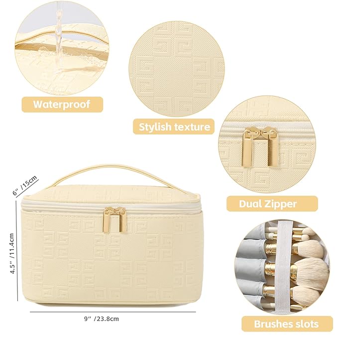 Meiyuuo Makeup Bag Large Cosmetic Bags for Women Girls Cute Travel Zipper Pouch Toiletry Organizer for Beauty Essentials Waterproof (Light Green)
