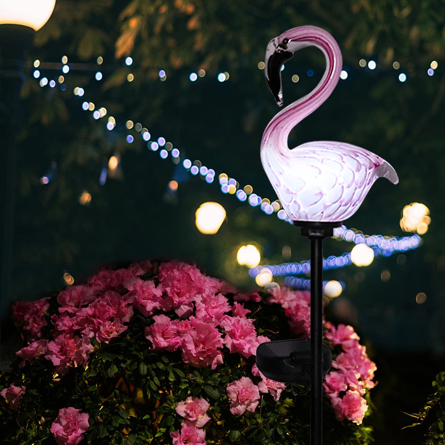 Afirst Solar Outdoor Lights Decorative - Solar Garden Stake Lights Flamingo Handblown Glass Stake Garden Pathway Light Outdoor Waterproof Glass Stakes for Pathway Yard Lawn Decoration