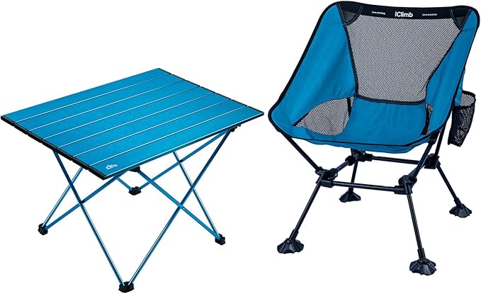 iClimb 1 Folding Table and 1 Anti-Sinking Large Feet Chair Bundle, Ultralight Compact for Adults Outdoor Backpacking Hikin...