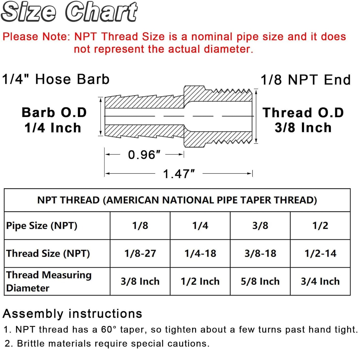 KOOTANS 4pcs Brass Hose Barb Fittings 1/4" Hose Barb to 1/8 NPT Male Thread Air Hose Fittings Brass Quick Coupler Air M Type Adapter Connector Fitting