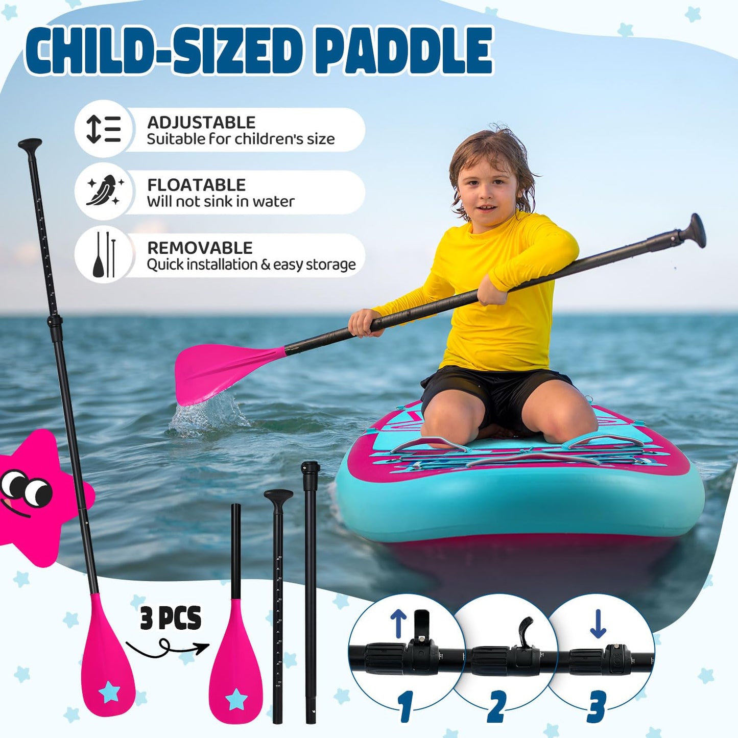 Kids Paddle Board with Inflatable SUP Accessories, Durable, Lightweight, Wide Stable Design, Non-Slip Comfort Deck, Child Stand Up Paddle Board for Kids & Youth