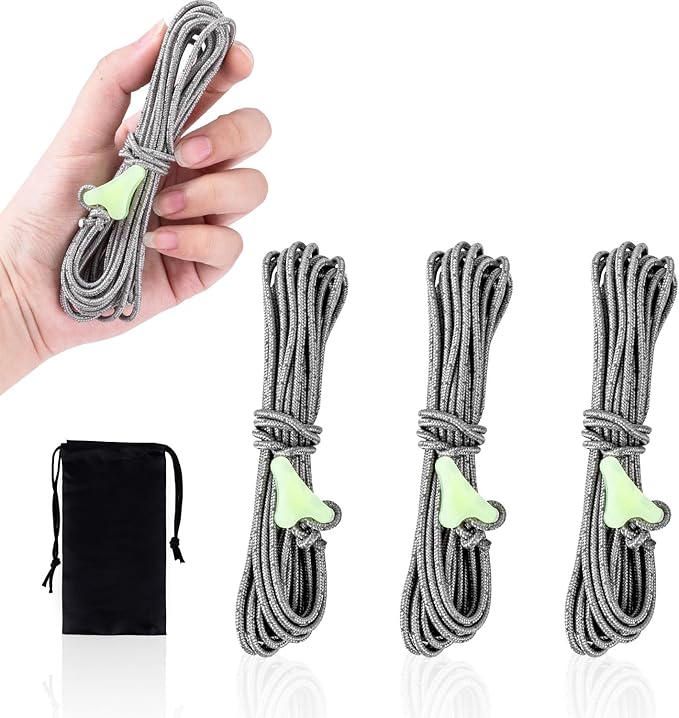 HIKEMAN Ultralight Tent Guy Ropes - 2mm Reflective Guyline,UHMWPE Camping Guide Rope with Luminescent Tensioner for Outdoo...