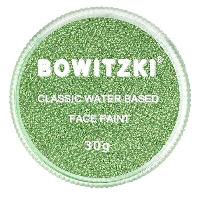 Bowitzki 30g Professional Face Paint Body Paint Water Based Face painting Makeup Safe for Kids and Adults Split Cake Single Color (Metallic Green)