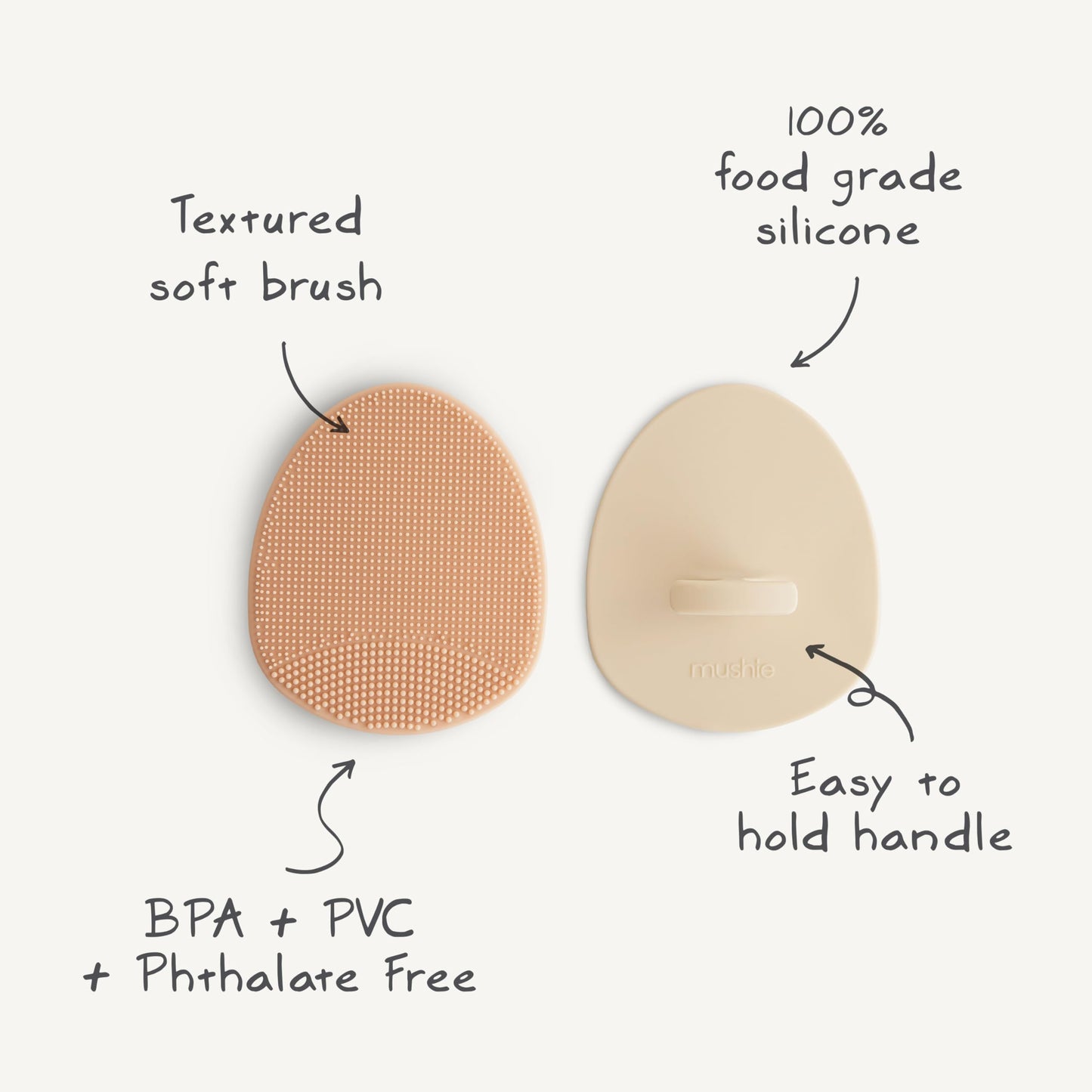 mushie Baby Bath Cradle Cap Brush | Soft Silicone Bristles for Dry Skin, Eczema, & Cradle Cap Treatment | 2-Pack (Rose/Soft Lila