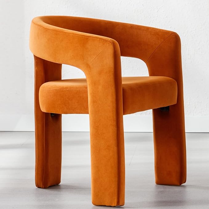 DAYALANE Modern Barrel Dining Chair, Upholstered Accent Kitchen Chair with Arms Comfy Velvet Side Chair for Living Room/Home Office/Reception, Orange