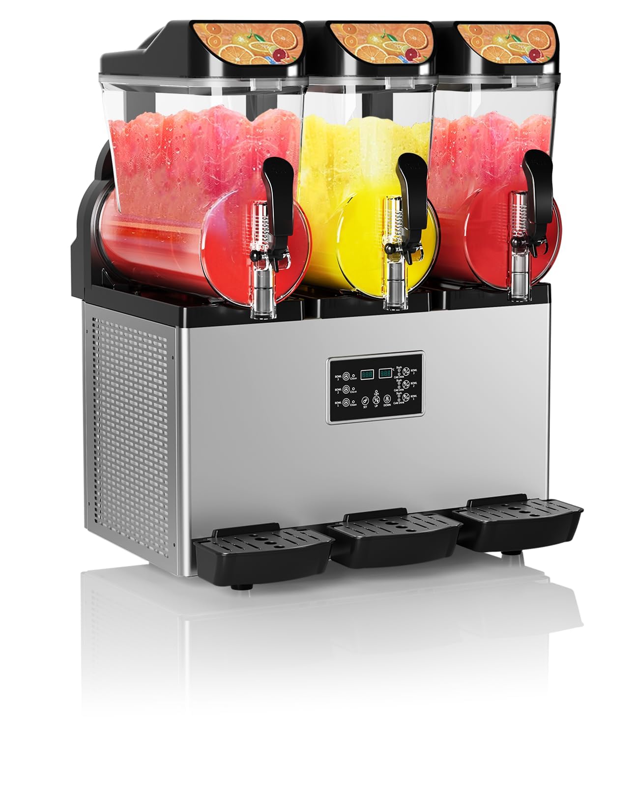 Commercial Slushy Machine 15L×3 Triple Tank, 45L Frozen Drink Machine, 180 Cups 1200W Stainless Steel Margarita Slush Maker, Fast Cooling Low Noise Auto Clean, for Restaurants Cafes Bars Food Trucks