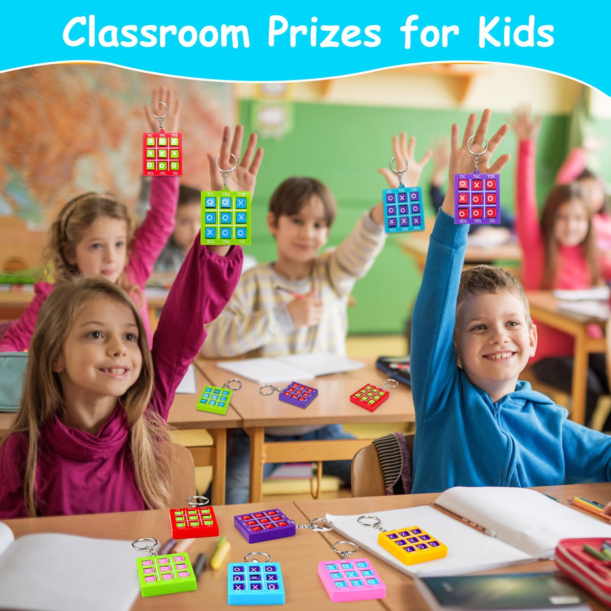 Party Favors for Kids 8-12 4-8 ,16 Pack Tic Tac Toe Game Keychain Fidget Bulk Back to School Student Gifts Classroom Treasure Box Toys Prizes Goodie Bag Stuffers Pinata Fillers Birthday Return Gifts