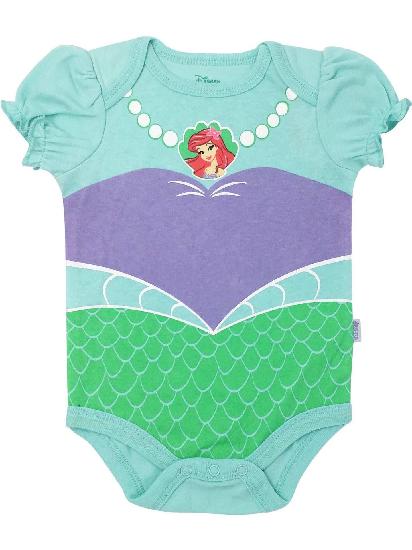 Disney Princess Snow White Belle Aurora Newborn Baby Girls 5 Pack Bodysuits Aurora, Snow White, Ariel, Cinderella, Belle 3-6 Months