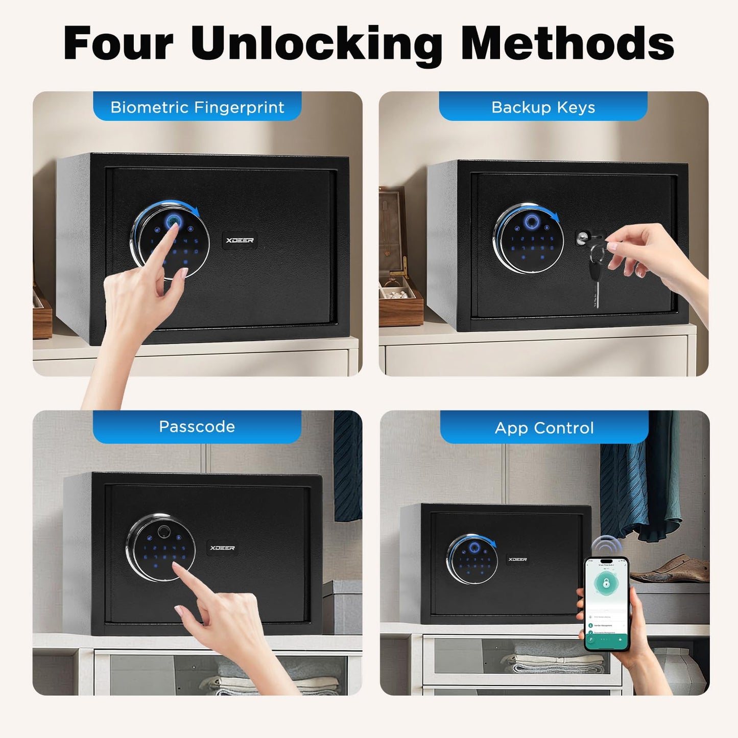 XDeer 0.8 Cu.Ft Smart Biometric Gun Safe with Fireproof Bag, Home Security Safe Box,Quick-Access Fingerprint Safe,Small Safes for Home Money Medicines Jewelry Valuables 1PCS