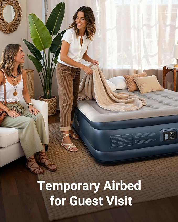 iDOO Queen Air Mattress with Built in Pump, 18 Raised Comfort Inflatable Mattress Blow up Mattress, Upgraded Four Chamber Portable Air Bed for Camping, Guests and Home, Colchon Inflable, 650 lbs Max
