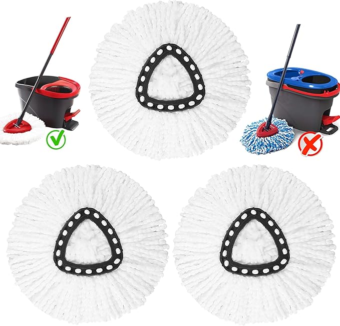 3 Pack White Spin Mop Replacement Heads, Mop Head Replacement 100% Microfiber, Deep Cleaning, Spin Mop Refill Replacement Head Compatible with 1-Tank System