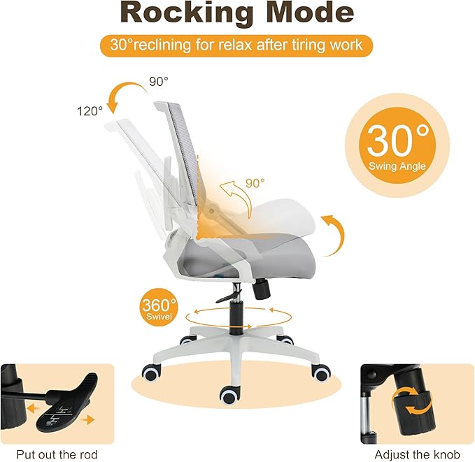 Msdizuo Office Chair Ergonomic Desk Chair, 400lbs Home Mesh Office Desk Chairs with Wheels, Comfortable Gaming Chair, High Back Office Copmuter Chair for Long Hours(White)