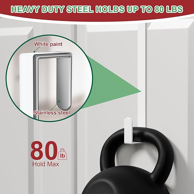 15" Reversible Wreath Hangers for Front Door, Fit Most Doors up to 1-3/4", Heavy Duty Steel Over The Door Hooks Hold up to 80 LBS for Holiday Christmas & Halloween Wreaths, Indoor Decor (White, 2 PCS)