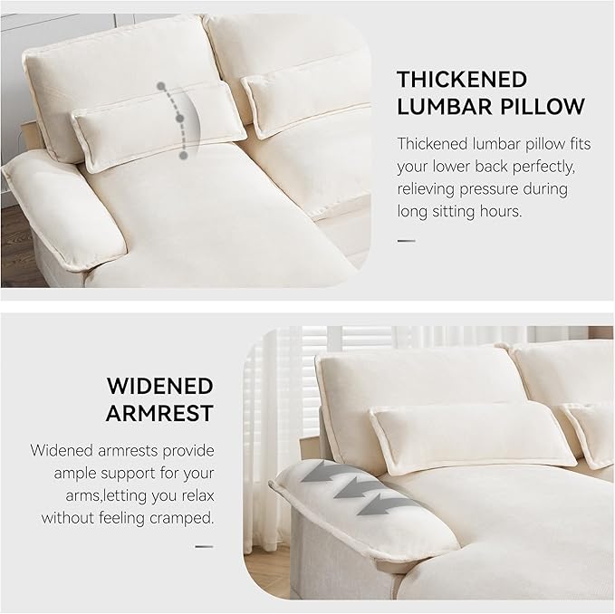 125" U Shaped Cloud Modular Sectional Couch for Living Room, Small Comfy Chenille Sofa with Double Chaise Lounge, Storage Central Console, Cup Holders, USB Port,Beige
