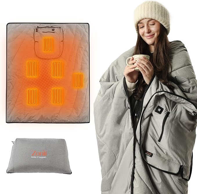 ZonLi Heated Blanket Battery Operated, Wearable Portable Electric Blanket with Rechargeable Battery, 50"x60" Cordless Heat...