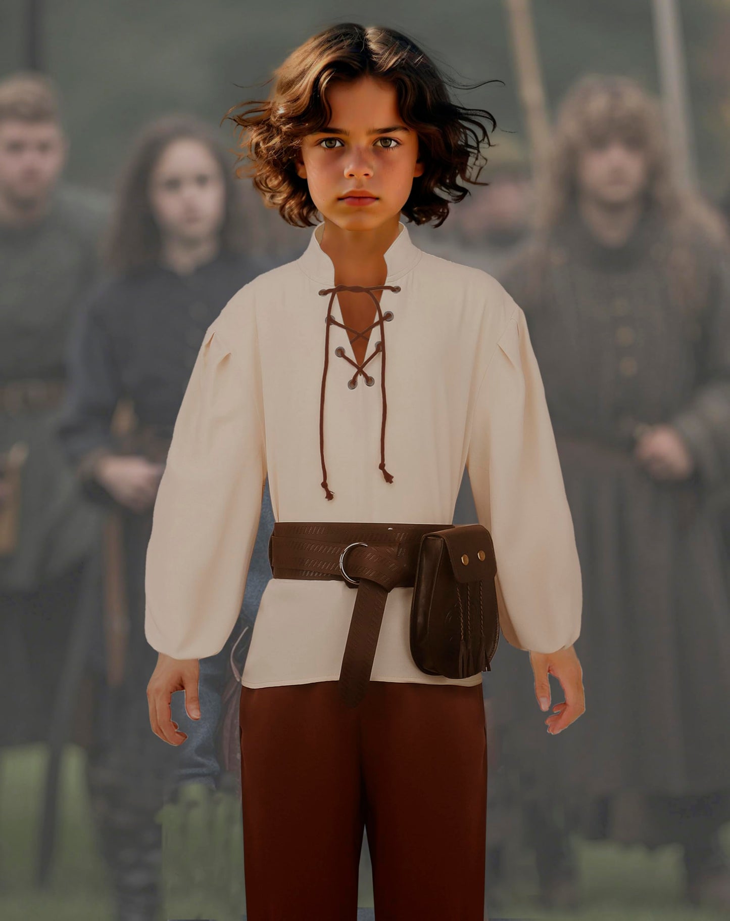 Kids Medieval Costume Boys Renaissance Cosplay Viking Belt Pouch Accessories for Halloween 11-12y Beige Tunic Brown Pants