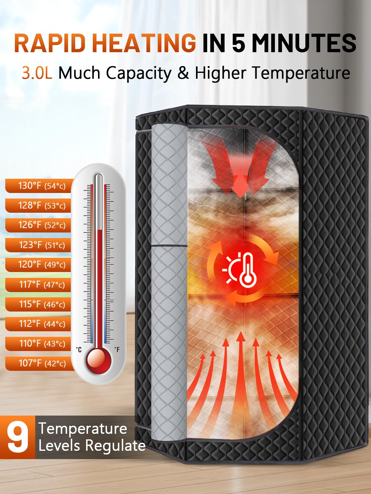 RELEXNOW Portable Steam Sauna for Home, Portable Sauna Box Full Body for Home with 9 Adjustable Heat Levels, Steam Sauna with 3L 1500W Steamer, Folding Chair, 99 Minute Timer